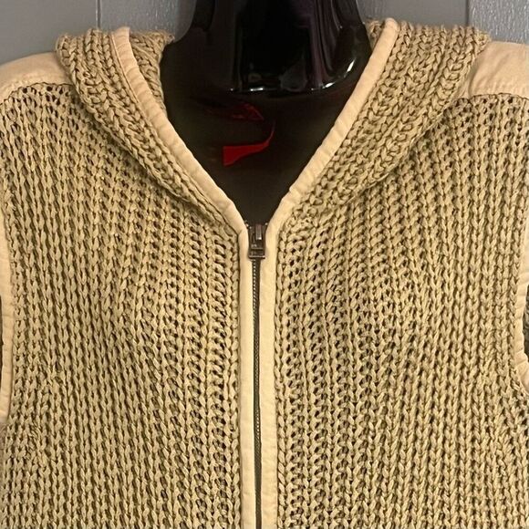 Anthropologie Daily Practice Open Air Tan Y2K Sweater Hooded Zip Front Vest Sz X - Picture 2 of 8